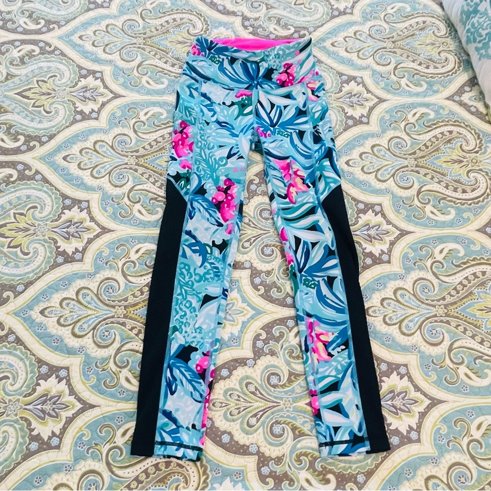 Lilly Pulitzer black pink side mesh weekender leggings xs